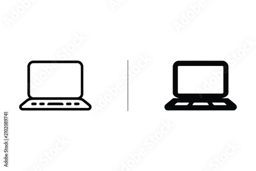 Laptop computer in outline and solid black styles for technology and digital device concepts