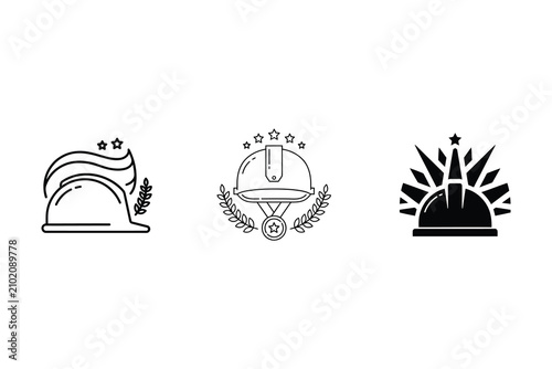 Three construction helmet with stars and laurel wreaths on a white background