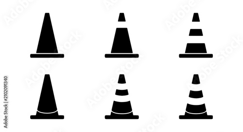 Photos Traffic cone icon set, black construction cones vector illustration, road safety