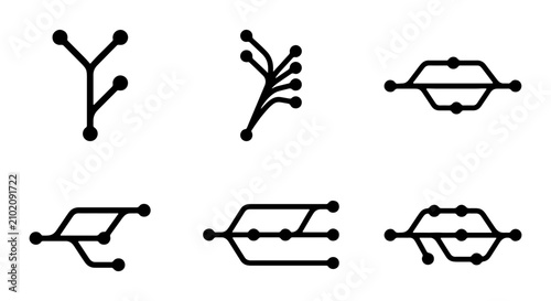 Fotografía Git branch icons set, version control system workflow diagrams, software develop