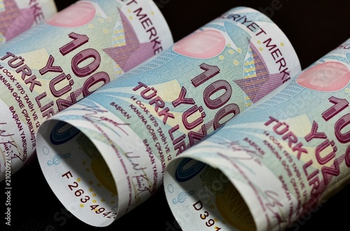 Images of banknotes from various countries. Photos of Turkish liras.