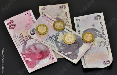 Images of banknotes from various countries. Photos of Turkish liras.