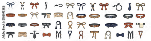 Collection of Hand-Drawn Belts, Bows, Ties and Knots Fashion Accessories Icons