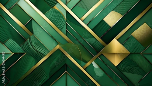 abstract geometric design featuring green tones with gold accents