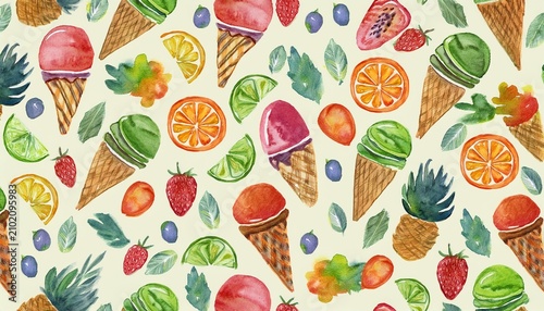 watercolor seamless pattern fruit and ice cream cute colorful digital patterns