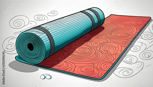 yoga mat coloring page and fully colored example for relaxation and wellness