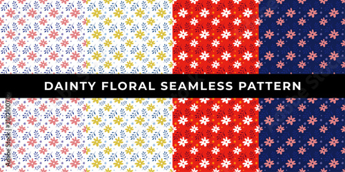 Set of Dainty Floral Colorful Vector Illustration Seamless Patterns