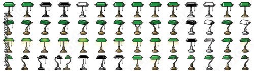 Schilderij op canvas Collection of Vintage Banker Desk Lamps Illustration
