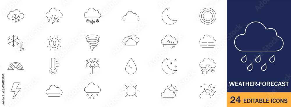 Obraz premium Weather forecast icon collection set meteorology climate line vector outline illustration