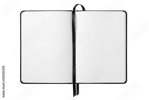 Foto Open Notebook with Blank White Pages and Ribbon Marker