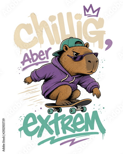 Cool Capybara Skateboarder Illustration