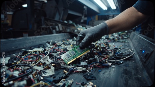 Electronic waste, discarded circuit boards, recyclable materials, industrial recycling