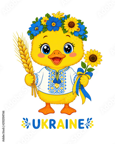 Cute Duckling Wearing Ukrainian Traditional Clothing