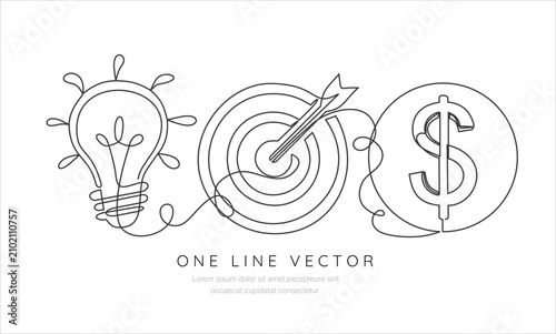 Continuous one line drawing of business strategy idea time management and goal concept. Vector illustration. Hand drawn one line vector. Editable stroke