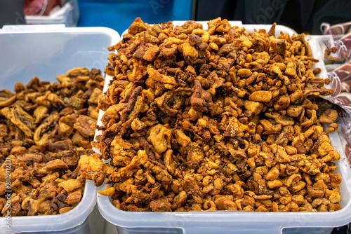 Fotografija Homemade pork crackling pile traditional delicacy in Balkan crafted from pieces