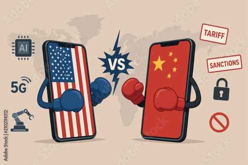 Photography United States and China technology war, 2 countries compete to be leader of tech