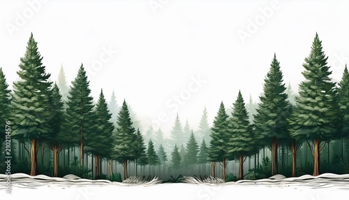 pine forest border nature aesthetic image white background