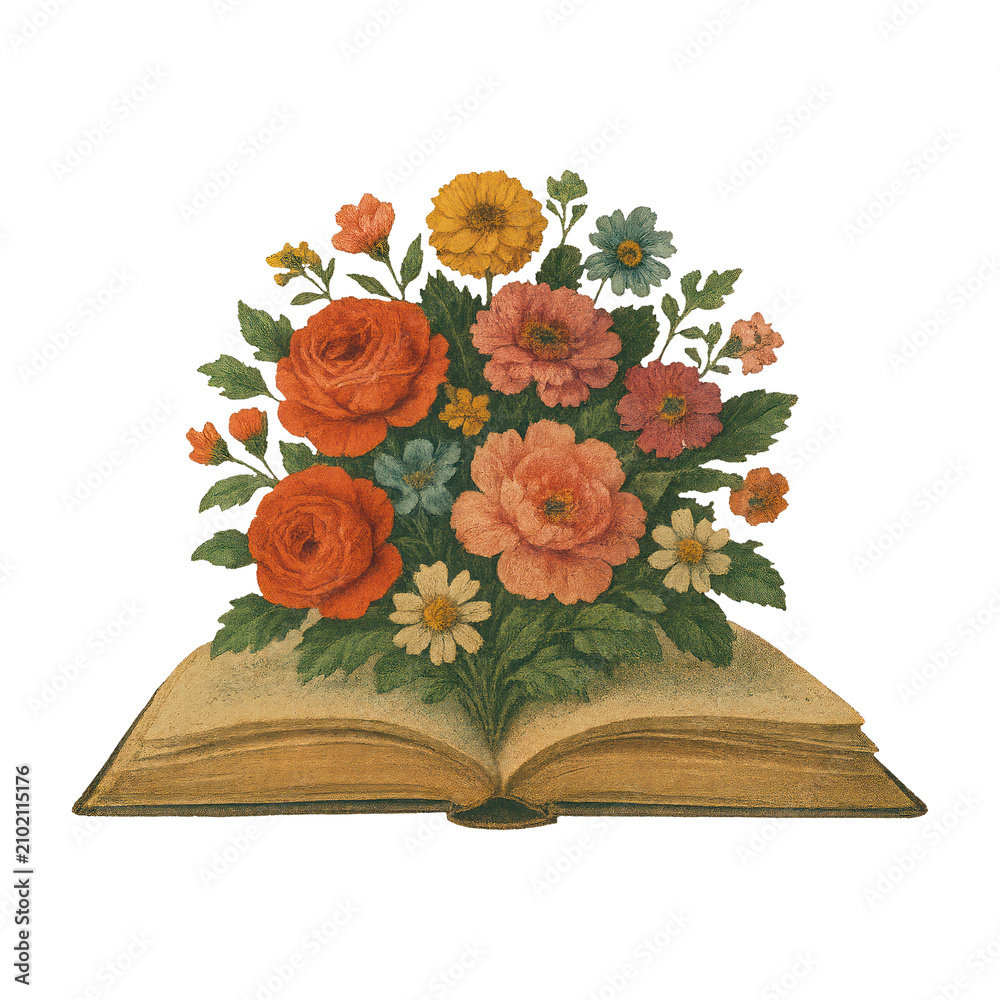 Obraz premium PNG Vintage floral book illustration