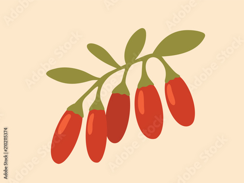 Fotografía Flat vector goji berries branch with red berries in a cozy autumn style
