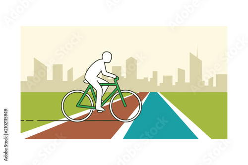 Cyclist riding a bicycle in a city scene vector illustration