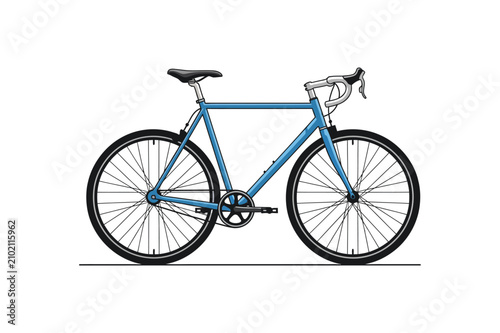 Blue road bicycle illustration with detailed wheels and curved handlebars