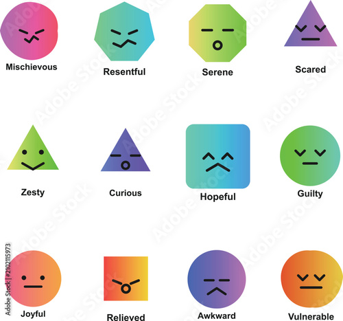 Canvastavla Geometric emoji faces with 12 colorful gradient icons, abstract character emotio