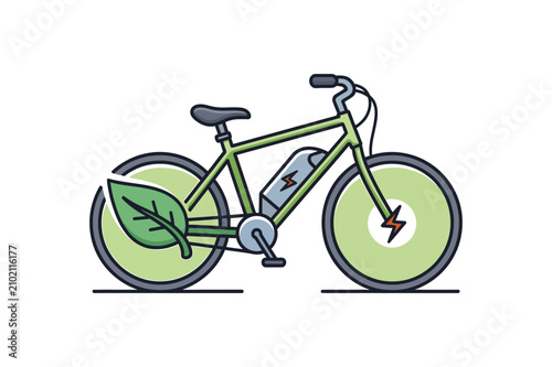 Electric Bicycle With Leaf And Lightning Bolt Vector Illustration