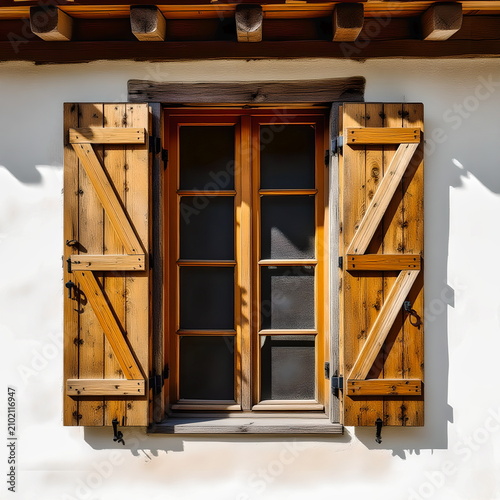 Rustic Wooden Shutters on Traditional Stucco Wall in Germany