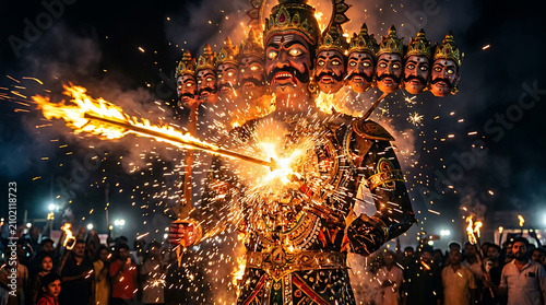 Burning effigy of ravana during dussehra festival
