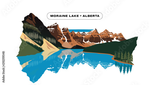 Cuadro en lienzo Very beautiful realistic vector illustration of MORAINE LAKE • ALBERTA featuring