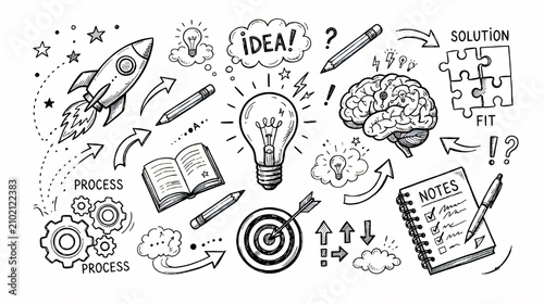 Hand draw creative idea business strategy and innovation doodle set