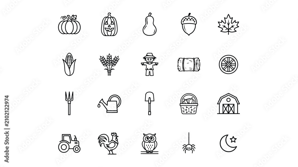 Fototapeta premium Autumn farm icons for seasonal marketing and decoration