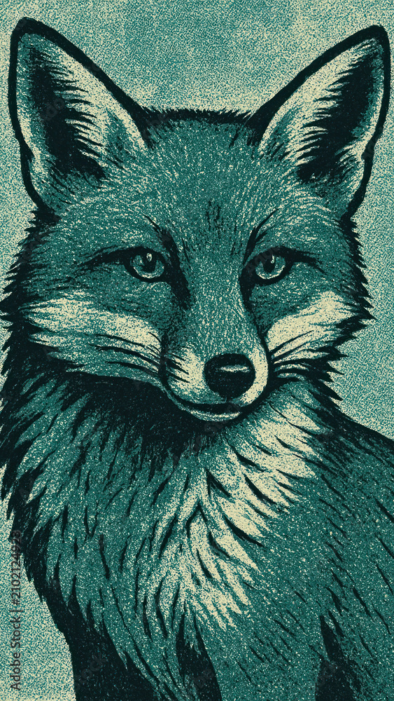 Fototapeta premium Intricate fox illustration, vintage style mobile wallpaper