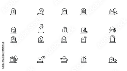 Photos black and white tombstones with various designs and symbols