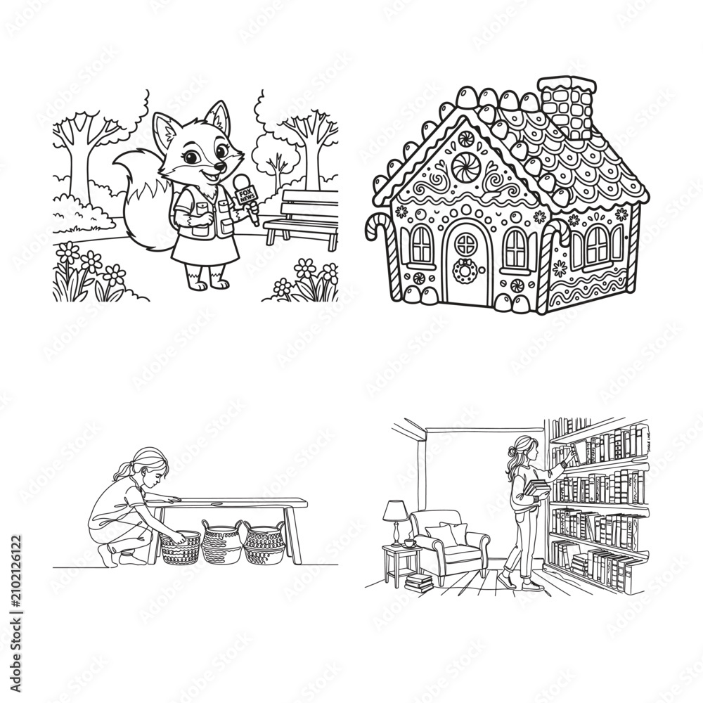 Obraz premium line drawing illustrations of people and animals in various scenes