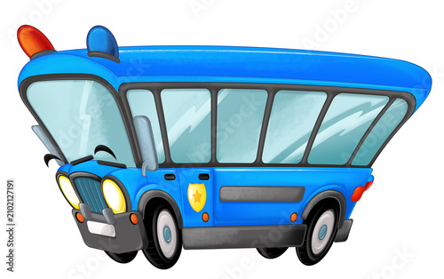 Obraz na plátně Cartoon funny cartoon police truck isolated illustration for children