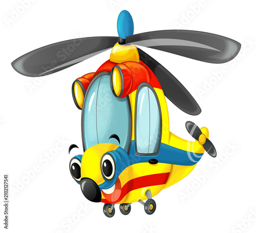 cartoon sketch scene with fireman helicopter - illustration for children
