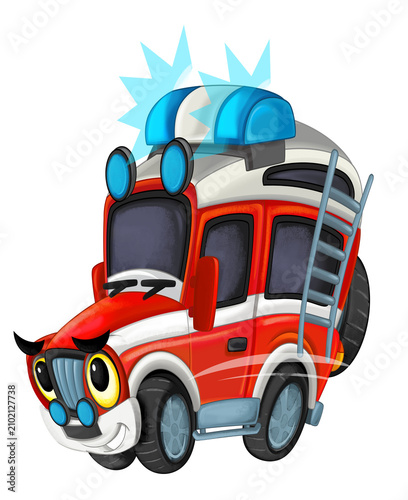 cartoon scene with off road heavy truck fireman car isolated on white illustration for children