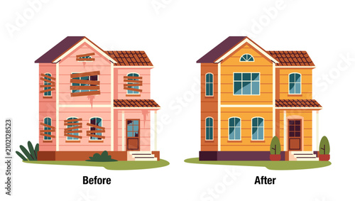 Old abandoned house before and after renovation