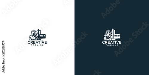Canvastavla Modern industrial forklift logo design featuring a robust machine lifting buildi