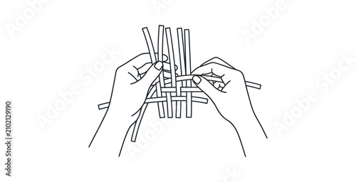 Fotografie Hands Weaving Wicker Vector Illustration