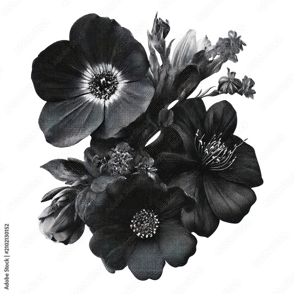 Obraz premium Monochrome floral illustration elegance.