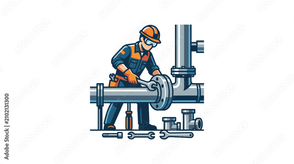 Fotografie Man working on large metal pipe.
