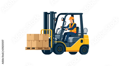 Konstfotografi Man operating yellow forklift machinery.