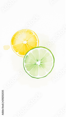 sliced lemon and lime slices on a white background with a bright and fresh top view illustration for food art and healthy living concepts in commercial and natural light settings.