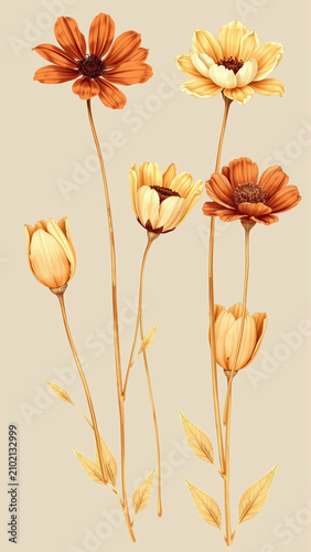 Elegant autumn flowers on beige background
