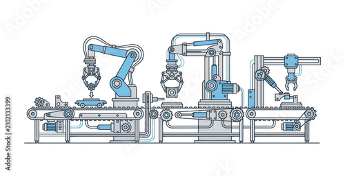 Automated Robotic Assembly Line Vector Illustration