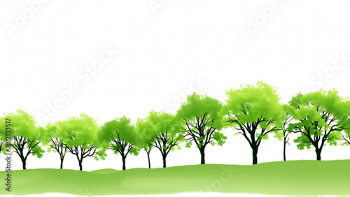 Green trees and foliage on white background