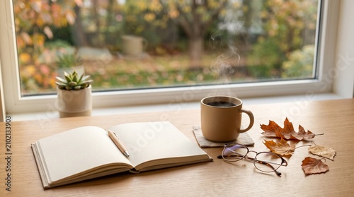 Cozy lifestyle setting for International Coffee Day by the window