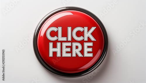 red circular button with bold white text reading click here against a clean white background